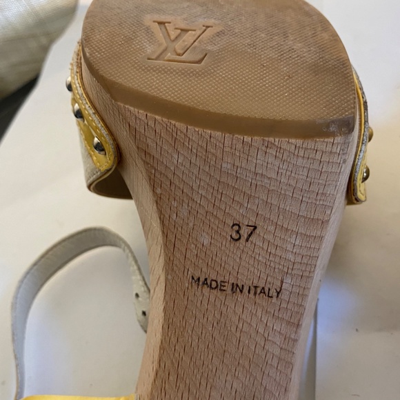 Louis Vuitton platform heels pat leather monogram canvas ankle strap Italy - Picture 8 of 8